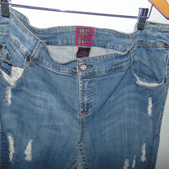 Torrid Jeans Women's Plus Size 24 Blue Distressed Ripped Straight Denim Pants - Picture 3 of 10